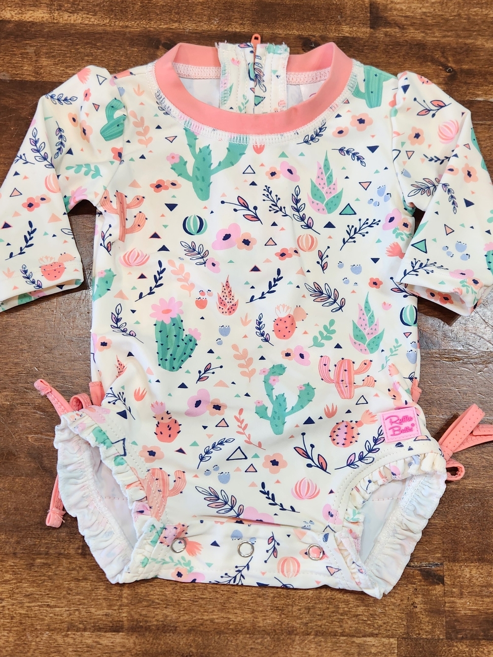 Ruffle Butts Pink Mint Cactus Floral Long Sleeve Swimsuit